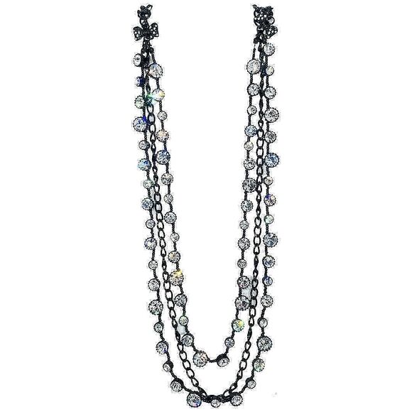 Betsey Johnson Black Icy Crystal Rhinestone Long Necklace 38" Iconic Jet Setters - Picture 2 of 12